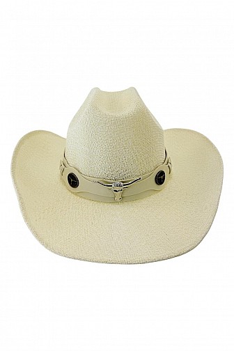 WESTERN LONGHORN CHARM WOVEN STRAW COWBOY HAT
