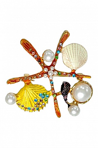 Seashore Symphony Rhinestone and Pearl Brooch