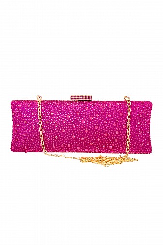 GLAM RHINESTONE EVENING CLUTCH BAG WITH CHAIN STRAP