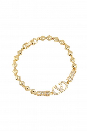 GEOMETRIC PYRAMID & RHINESTONE LOGO BRACELET