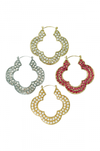RHINESTONE QUATREFOIL HOOP EARRINGS