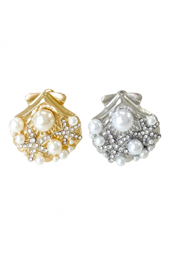 STARFISH SEASHELL PEARL STUD EARRINGS