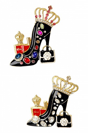 VINTAGE JEWELED STILETTO HEEL CROWN BROOCH