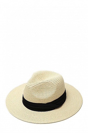 BLACK BAND FEDORA STRAW HAT