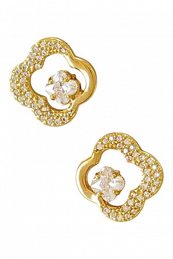 ELEGANT PAVÉ RHINESTONE CLOVER OPEN STUD EARRINGS