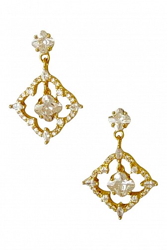 VINTAGE BAROQUE RHINESTONE OPEN DIAMOND DANGLE EARRINGS