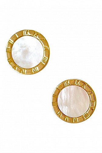 VINTAGE ROMAN NUMERAL MOTHER OF PEARL STUD EARRINGS