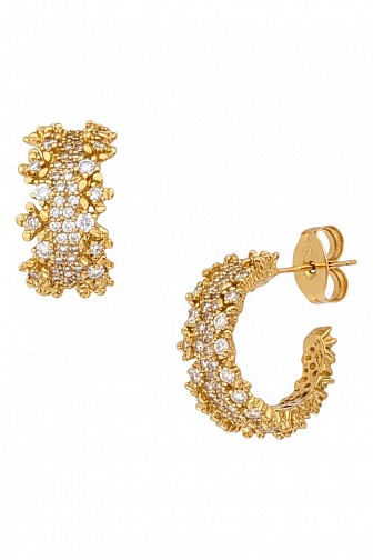 TEXTURED NUGGET PAVÉ RHINESTONE OPEN HOOP EARRINGS