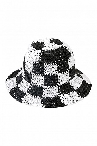 Checkerboard Crochet Straw Bucket Hat