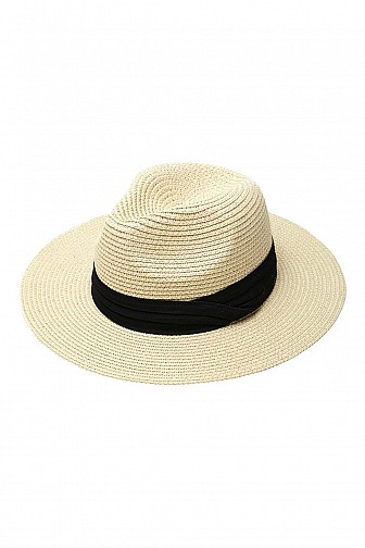 BLACK BAND FEDORA STRAW HAT