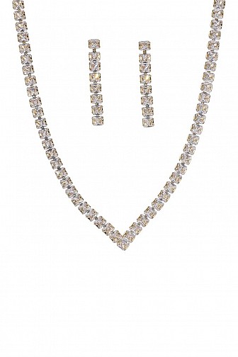 Cubic Zirconia Chevron Tennis Necklace Set