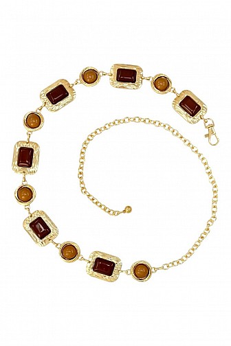 VINTAGE FAUX GEMSTONE TEXTURED LINK CHAIN BELT