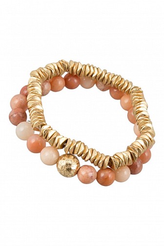 STONE AND METAL LINKED STRETCH BRACELET