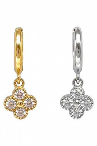 CLOVER DANGLE HUGGIE HOOP EARRINGS