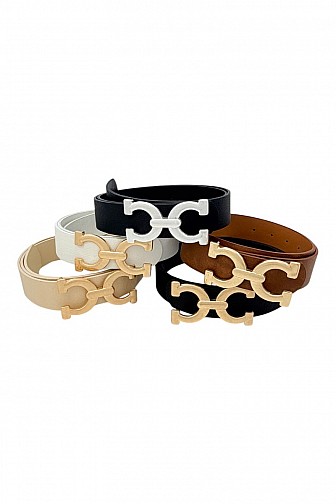 CHIC INTERLOCKING BUCKLE FAUX LEATHER BELT SET