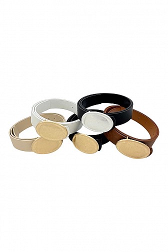 MINIMALIST OVAL DISC BUCKLE FAUX LEATHER BELT
