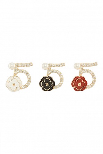 Rhinestone Number Five with Flower Earring