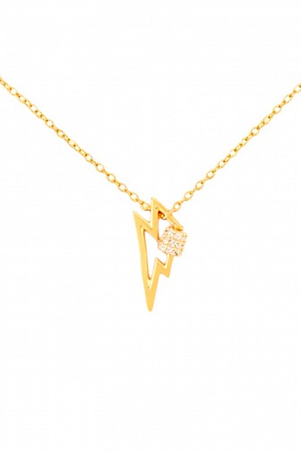 Gold Dipped CZ Pave Lightning Bolt Pendant Necklace