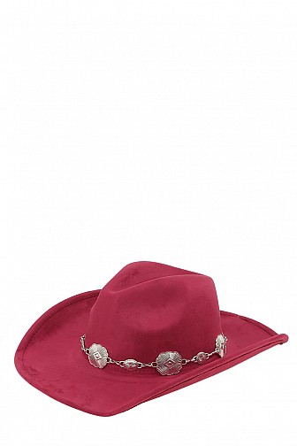 Faux Suede Concho Chain Cowboy Hat