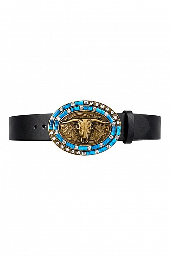 WESTERN LONGHORN TURQUOISE BUCKLE BELT