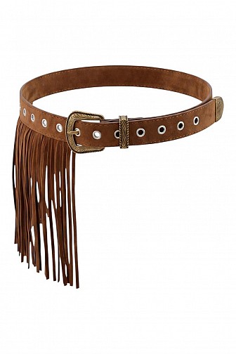 FAUX SUEDE WESTERN FRINGE GROMMET BELT