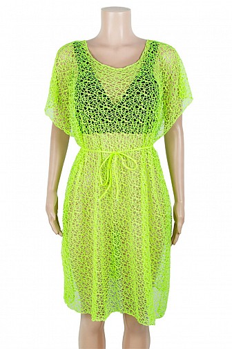 Women's Crochet Open-Knit Drawstring Swim Cover-Up Dress