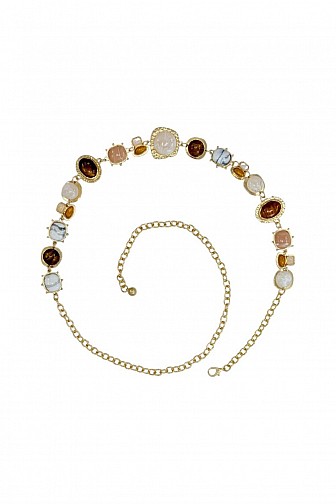 FAUX STONE CABOCHON STATION CHAIN BELT
