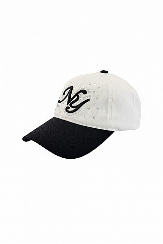 NY EMBROIDERED RHINESTONE TWO-TONE BASEBALL CAP