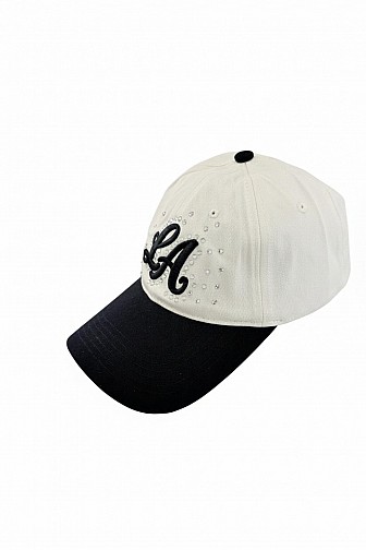 LA EMBROIDERED RHINESTONE TWO-TONE BASEBALL CAP