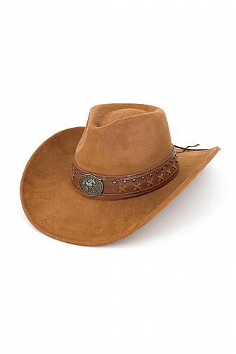 FAUX SUEDE HORSE CONCHO STUDDED COWBOY HAT