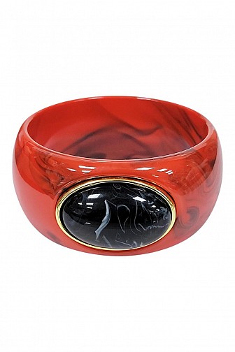 CHUNKY MARBLE ACRYLIC CUFF BRACELET WITH OVAL STONE ACCENT