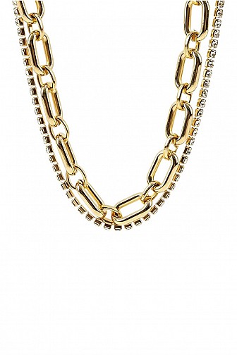 RHINESTONE & CHUNKY CHAIN LAYERED NECKLACE