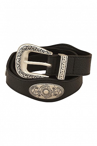 Western Leather Belt with Engraved Oval Concho 