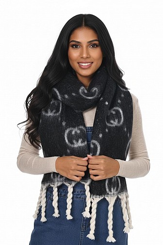 DOUBLE C PRINT SCARF WITH FRINGE