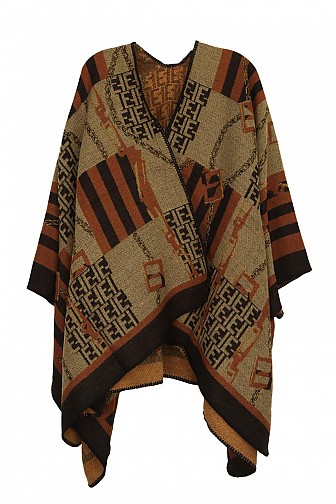 GEO PRINT OPEN FRONT PONCHO WRAP