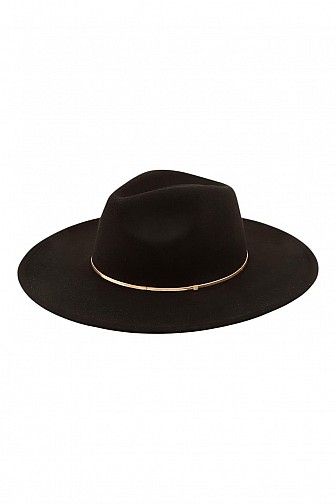 FAUX SUEDE GOLD METALLIC TRIM FEDORA HAT