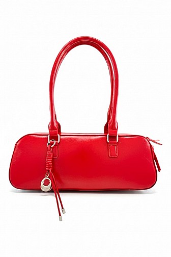 FAUX LEATHER EAST-WEST SHOULDER BAG WITH BAG CHARM