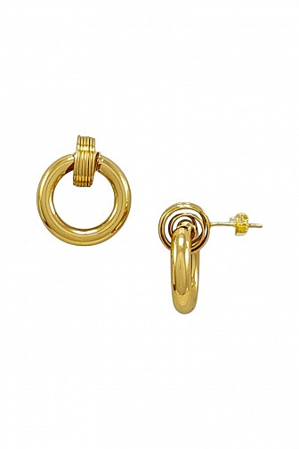GOLD DIPPED RIBBED TOP DOOR KNOCKER DROP EARRINGS