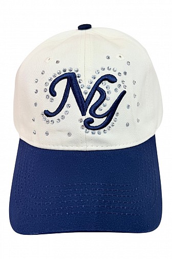 NY EMBROIDERED RHINESTONE TWO-TONE BASEBALL CAP