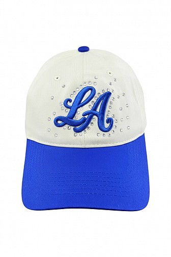 LA EMBROIDERED RHINESTONE TWO-TONE BASEBALL CAP