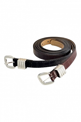 CROC EMBOSSED GENUINE LEATHER SLIM BELT