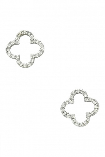 GOLD DIPPED CUBIC ZIRCONIA CLOVER OPEN STUD EARRINGS