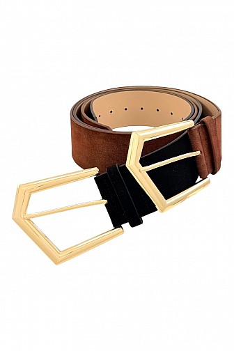 GEOMETRIC BUCKLE WIDE FAUX SUEDE BELT