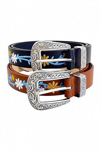 FLORAL EMBROIDERED WESTERN BUCKLE BELT