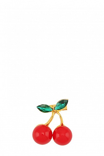 Red Cherry Rhinestone Leaf Brooch Pin