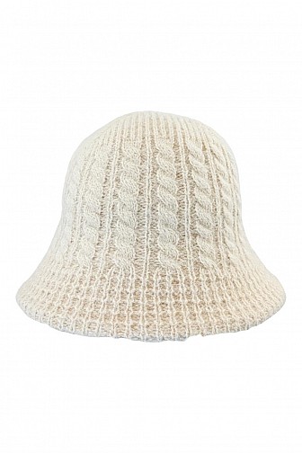 CABLE KNIT FUZZY CLOCHE BUCKET HAT