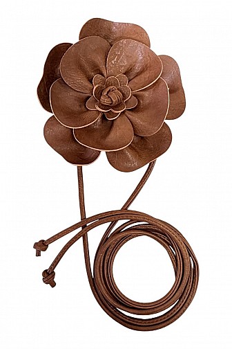 FAUX LEATHER FLOWER ACCENT TIE-FRONT CORD BELT
