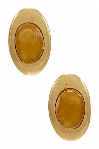 RESIN OVAL CABOCHON GOLD FRAME STATEMENT STUD EARRINGS