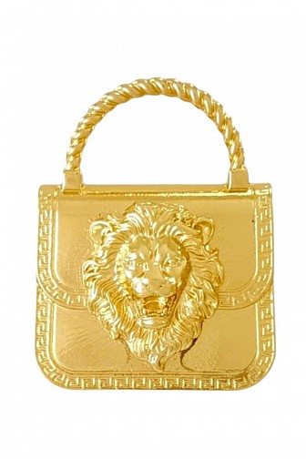 LION HEAD HANDBAG MOTIF GOLD BROOCH PIN