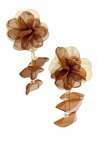 FABRIC FLOWER WIRE PETAL DANGLE DROP EARRINGS